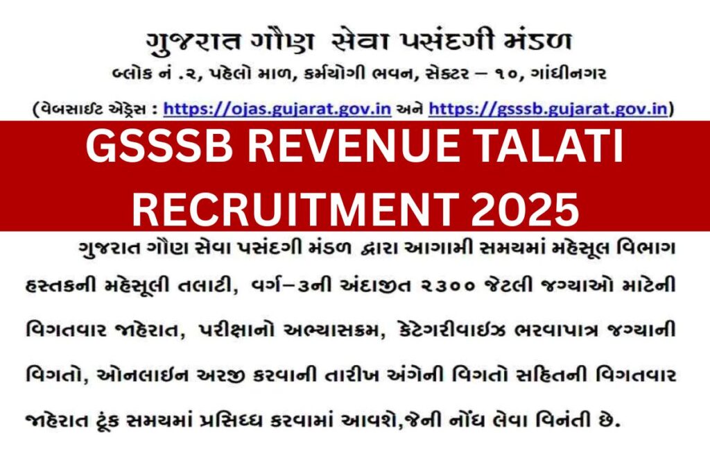 GSSSB Revenue Talati Recruitment 2025, Notification, Eligibility